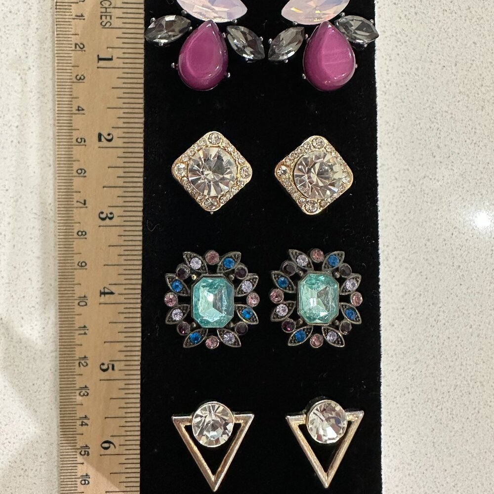 Four Pair Rhinestone Stud Earrings - image 2